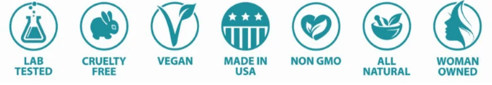 Lab tested, cruelty-free, vegan, and non-GMO icons showcasing features of the Bryght Brightening Treatment.