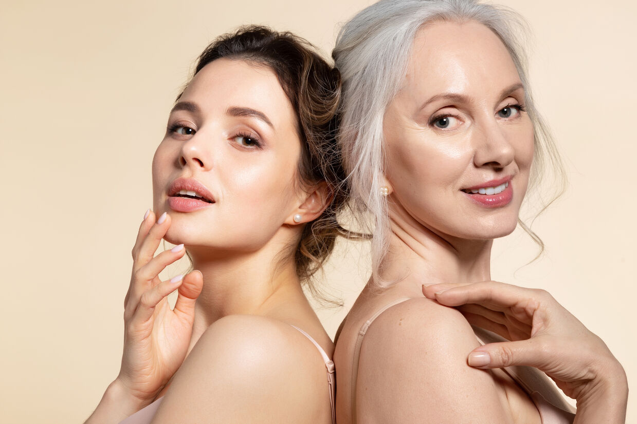 Young and older women with glowing skin, showcasing natural beauty and skincare results after a Catiovital Facial.